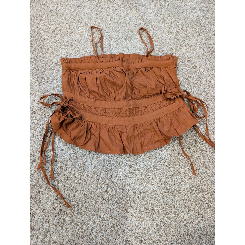 Free People Rust Brown Cotton Ruffle Side Tie Cami Crop Top XS OB1666098